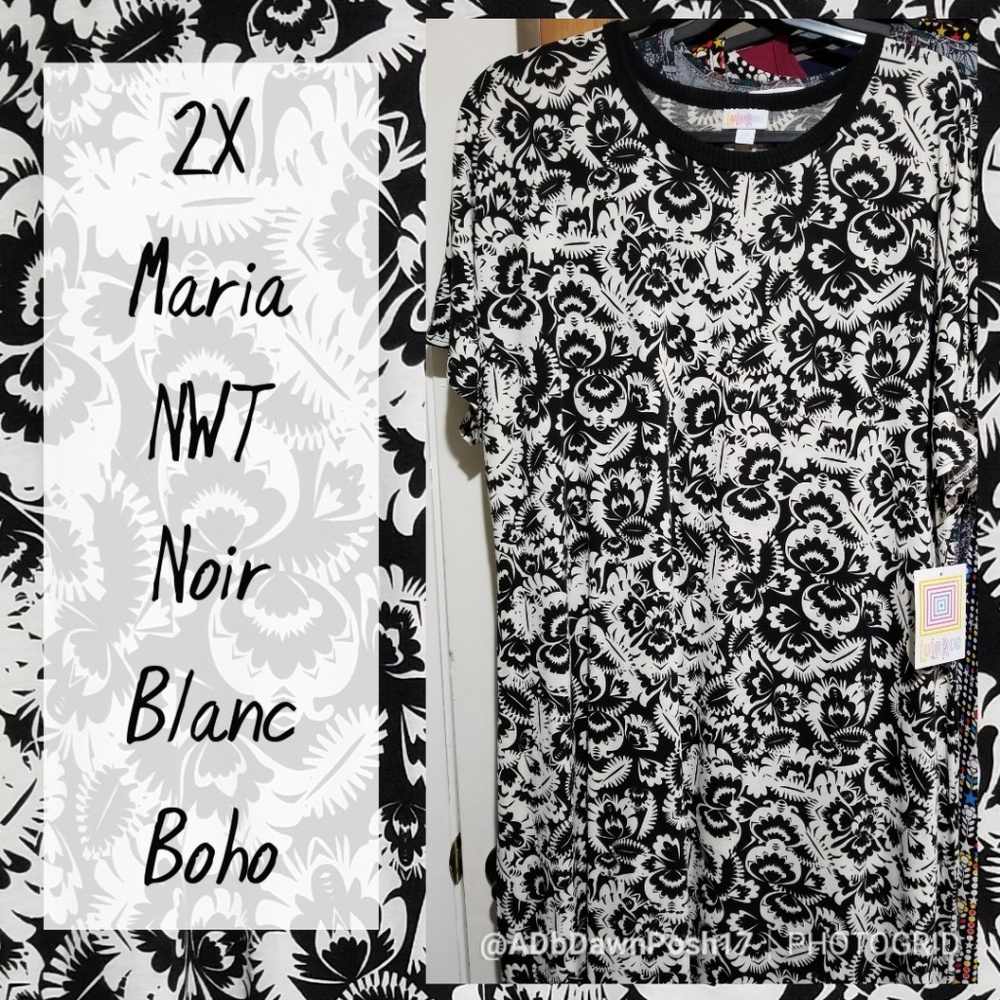 Lularoe Maria 2X NWT (16-20) Noir Blanc Floral